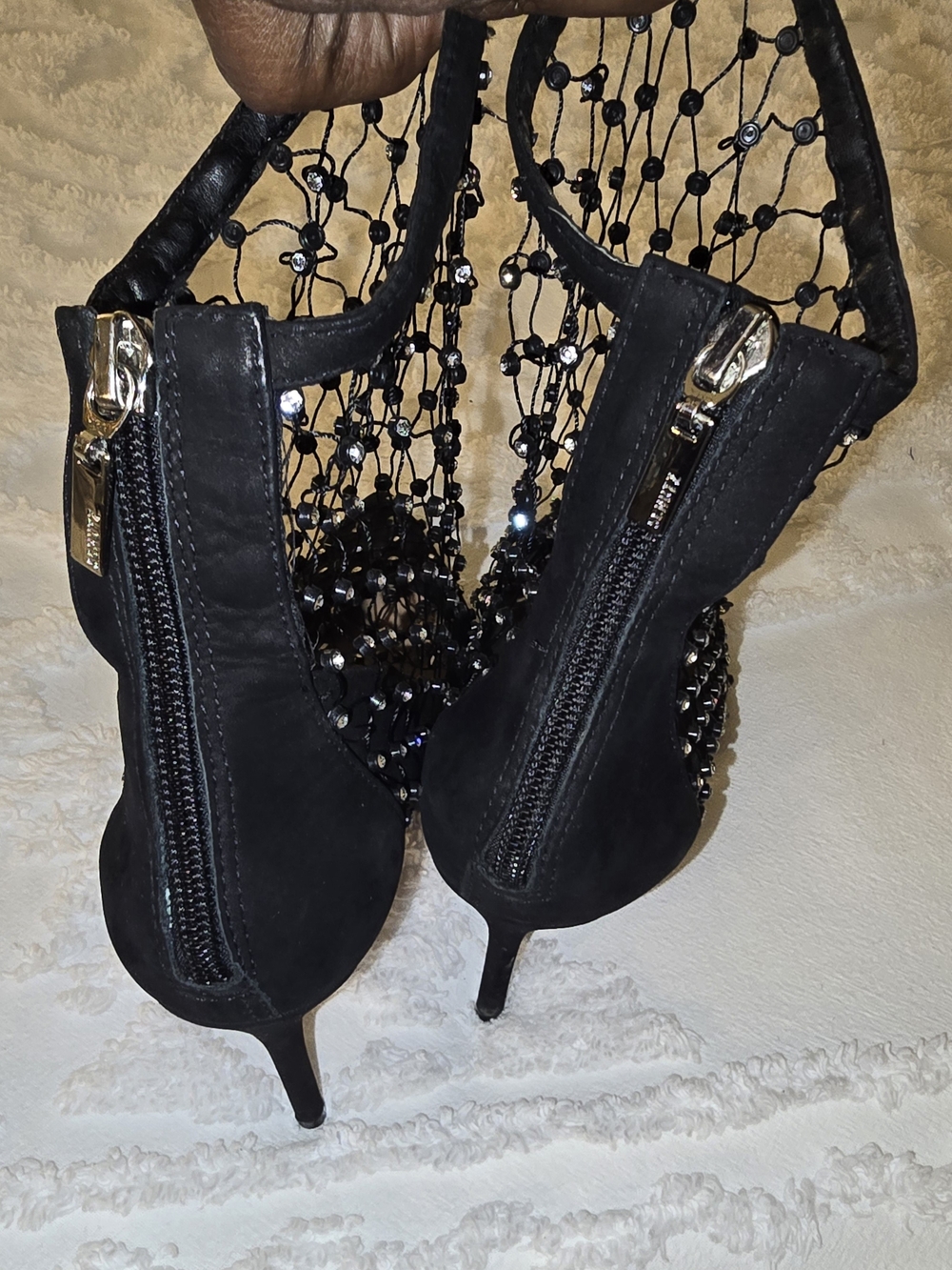 SCHUTZ Black Rhinestone Net Pointed-Toe Heels - Picture 3 of 6